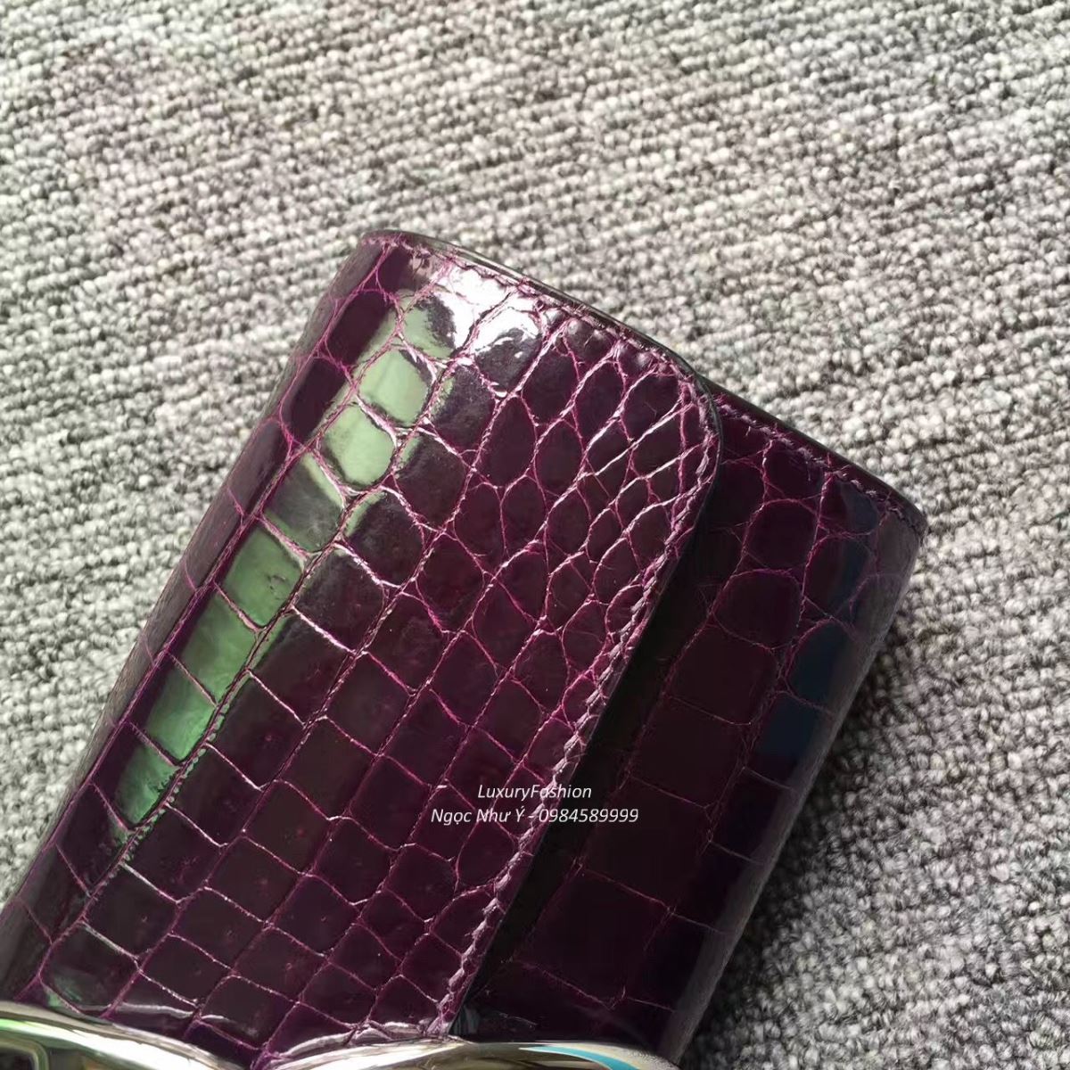 Ví Hermes Egee da cá sấu màu Amethyst