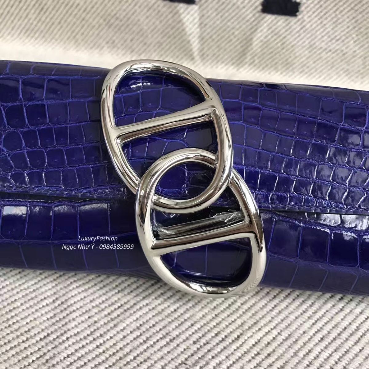 Ví Hermes Egee da cá sấu màu Blue Electric