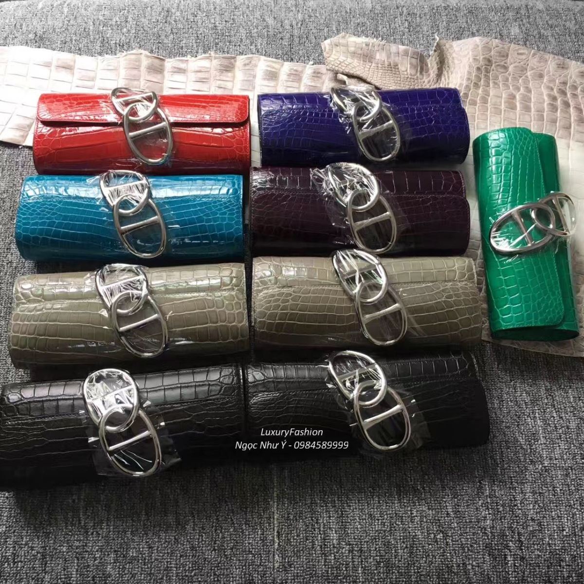 Ví Hermes Egee da cá sấu màu Malachite